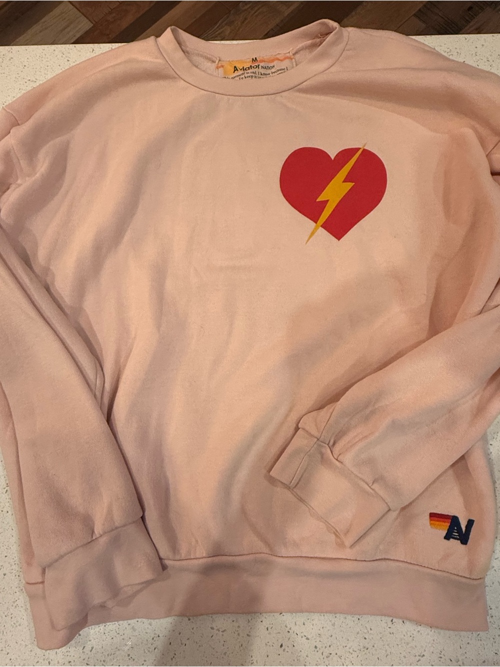 Aviator Nation Light Pink Heart Bolt Crew Sweatshirt